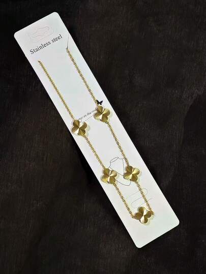 1 件女士简约不锈钢金色四叶花项链，优雅幸运吊坠首饰，适合日常佩戴和送礼