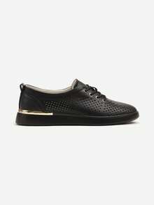 Perforated Leather Sneakers - Soft & Casual Summer Shoes For Women - Gold - View 3