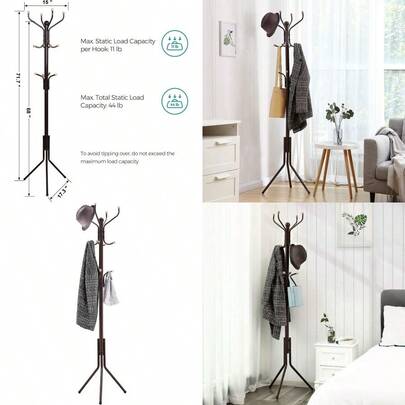 Coat Rack Freestanding Metal Coat Rack Stand With 12 Hooks And 3 Legs Holds Clothes Hats And Bags For Entryway Living Room Bedroom Brown URCR18Z