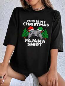 This Is My Christmas Pajama Shirt Video Games Boys Men Xmas T-Shirt - 100% Cotton Christmas Fun Pattern Women's T-Shirt, Family Snowflake Christmas Tree Top - Black - View 6