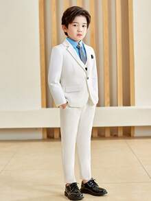1 conjunto de terno formal para meninos: 1 blazer + 1 calça + 1 gravata, adequado para casamento, apresentação, festa e outras ocasiões formais - Branco - Ver 9