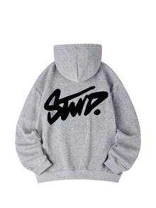 Nueva sudadera con capucha casual para mujer, estampado gráfico estadounidense con estilo, uso versátil diario, forro térmico, adecuado para otoño/invierno