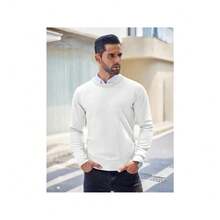 Men's Crew Neck Sweater Slim Fit Lightweight Sweatshirts Knitted Pullover For Casual Or Dressy Wear - 白色 - 查看 2