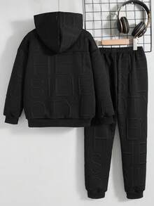 2 pièces/Set Veste à capuche zippée et pantalon de couleur unie décontractés pour garçons, printemps/automne