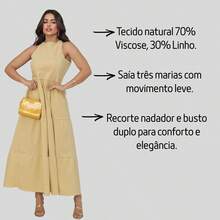 Women's Sleeveless Casual Party Premium Linen Midi Dress - 黃色 - 查看 6