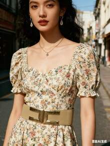 6cm Wide Elastic Belt With Alloy Buckle][ - 米色 - 查看 2