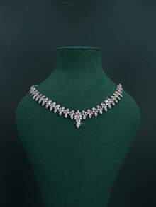 Conjunto de 5 joias de casamento em formato de V banhadas a ouro branco, feitas à mão com zircônia cúbica 3D, incluindo colar, pulseira, brincos e anel, adequado para uso diário e casamento, presente de aniversário de casamento (vem em caixa de presente dourada), presente de Natal incluído - Terno de noiva em forma de V - Ver 5