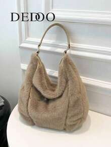 Dedoo Bolsa de ombro feminina de pelúcia macia, elegante e de grande capacidade, com zíper, para outono e inverno, para trabalhadores de colarinho branco, perfeita para faculdade, trabalho, negócios, deslocamento, atividades ao ar livre, viagens, passeios, escritório, perfeita para trabalho, compras, para participar de jantares, eventos de moda e dar presentes a amigos - Multicolorido - Ver 12