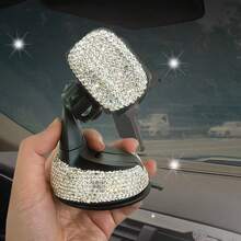 1 pieza Soporte de teléfono para automóvil con cristales de diamante, montaje giratorio de ventosa para el salpicadero y la rejilla de ventilación, esencial para viajes, navegación en el automóvil y uso manos libres