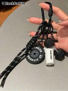 Design Contrasting Color Sports Style Barbell & Dumbbell Pendant, Fitness Accessory Fitness-Inspired Keychains Lanyard, Fitness Barbell & Dumbbell Keychains Charms, Gym Barbell Dumbbell Board Bottle Pendant, Backpack Charm, Exercise Workout Keychain, - 彩色 - 查看 4