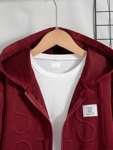 2pcs Boys Casual Solid Color Zipper Hoodie Jacket And Pants Set, Suitable For Spring And Autumn - Burgundy - View 3