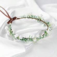 Handmade White Flower Crown Hair Wreath Bridal Headband Flower Green Leaf Headpiece Hair Accessories For Weeding Birthday Party Cosplay Photo Prop