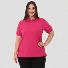 Camisa Gola Polo Feminina Plus Size Tshirt Babylook G1 G2 G3 Blusas De Alata Qualidade Clasicas Luxo Trabalho Uniforme - Pink - Visão 3