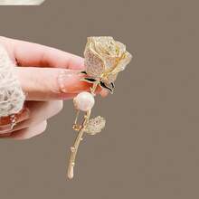 Metal Full Diamond Pearl Rose Flower Brooch High-End Cute Large Brooch Elegant Pin Suit Versatile Accessory For Women - Bạc - Xem 3