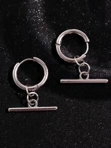 1 Pair Fashionable Minimalist Casual Chic Unique Silver Alloy Hoop Earrings For Men, Suitable For Daily Wear