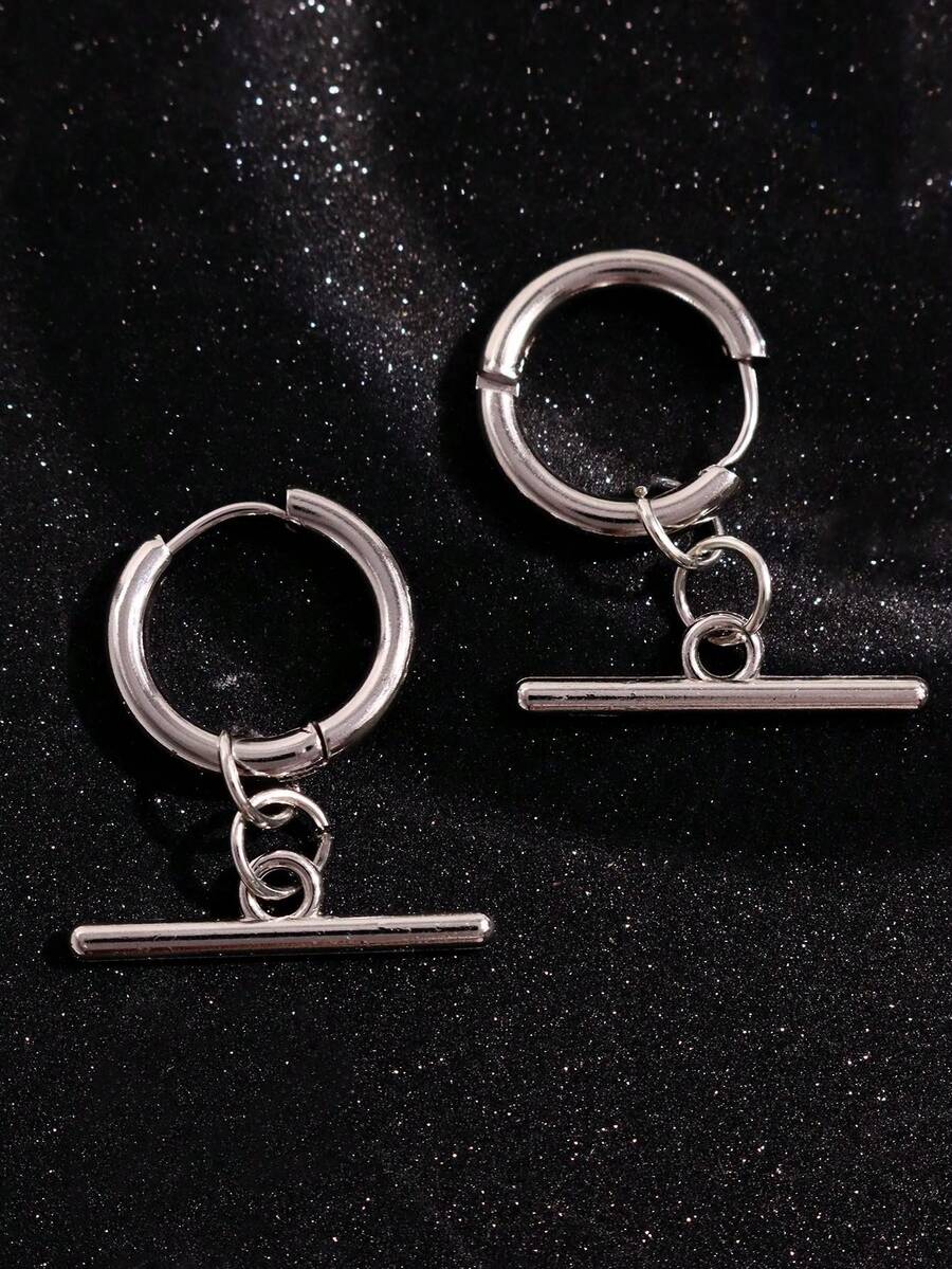 1 Pair Fashionable Minimalist Casual Chic Unique Silver Alloy Hoop Earrings For Men, Suitable For Daily Wear