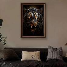 1 Stück, Gerahmte goldene Böser Tiger Leinwandkunst, moderne Wanddekoration für Wohnzimmer, Schlafzimmer