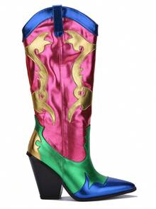 Juliana Metallic Colorblock Western Cowboy Boots - Pink - View 2