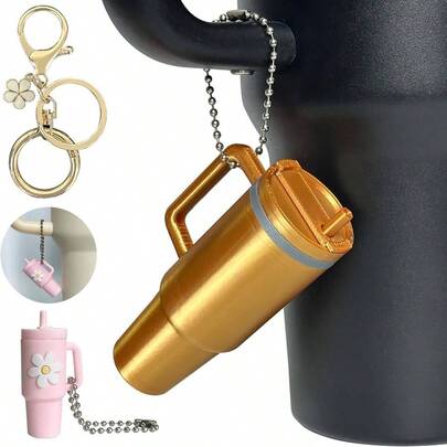 Cup Keychain 40 Oz Tumbler, School Bag, Car Key, Personalized Decorative Pendant, Cute Tumbler Keychain Holder Gold