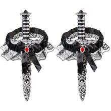 2 Pcs Pirate Sword With Lace Bow Womens Pirate Costume Toy Sword With Thigh Garter Pirate Costume Women Pirate Accessories{"Color_name":"Grey"} - 灰色 - 查看 1