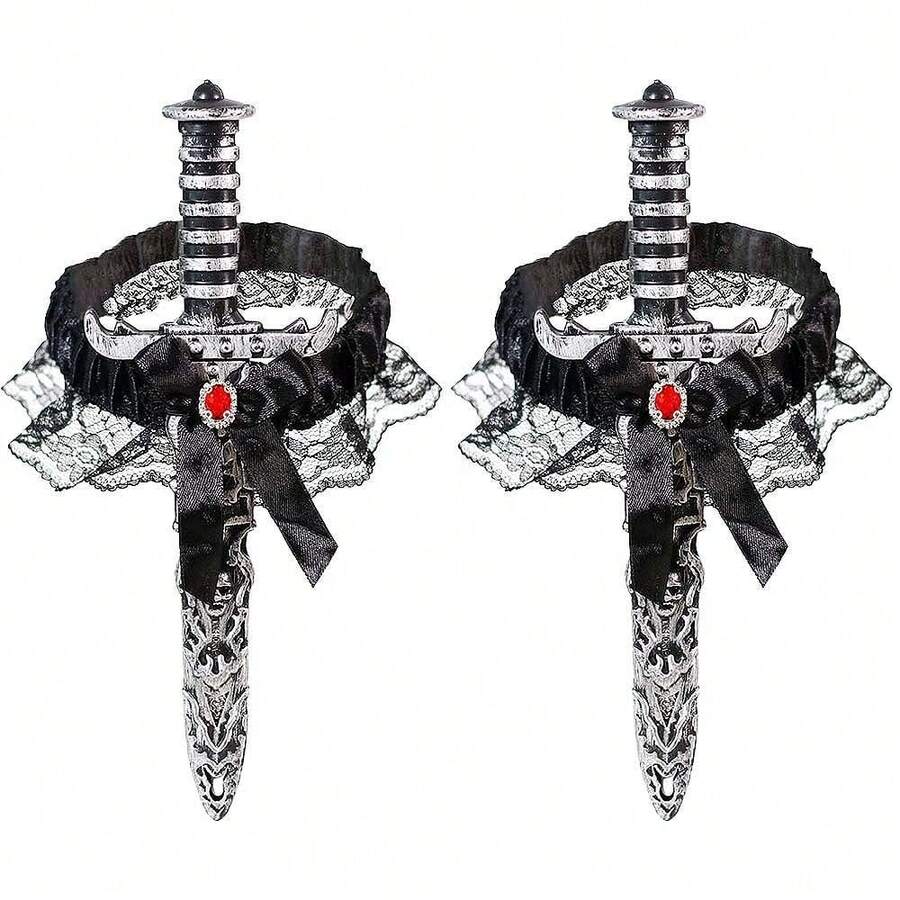 2 Pcs Pirate Sword With Lace Bow Womens Pirate Costume Toy Sword With Thigh Garter Pirate Costume Women Pirate Accessories{"Color_name":"Grey"} - 灰色 - 查看 1
