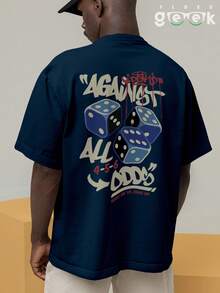 T-Shirt Oversized Shirt Streetwear Dice Games Graffiti Urban Typography REF 7330 FLUXOGEEK - Màu xanh hải quân - Xem 9