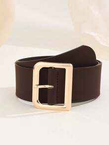 1pc Women's Handmade Luxury Elegant Gold D-Ring Buckle PU Leather Casual Minimalist Belt, Suitable For Dresses, T-Shirts, Coats, Daily, Office, Commute, Holidays, Gift (Note: PU Leather Suede Texture) - Chocolate Brown - View 9