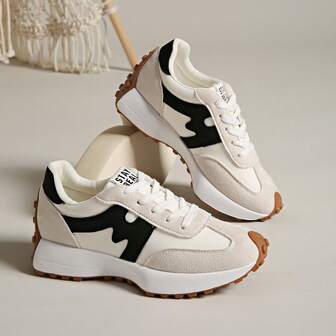 女士时尚休闲运动鞋，舒适防滑系带软底运动鞋，适合女性户外活动，低帮舒适校园风格鞋，户外运动休闲鞋