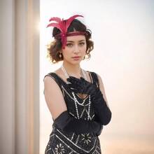 1 Pcs 1920s Flapper Headpiece Red Feather Headband Roaring 20s Gatsby Hair Accessories Red