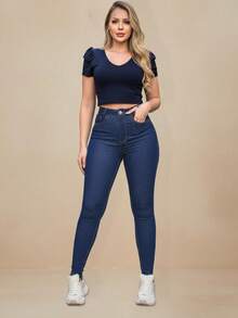 Premium Softened Skinny Jeans With High Waist, Butt Lift And Lycra - Blue - View 2