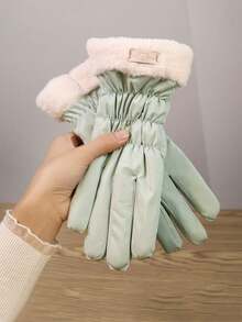 1双女士冬季手套，加厚毛绒内衬触摸屏保暖手套，适用于骑行、登山、滑雪、防风防寒、摩托车毛绒手套、触摸屏手套防水面料