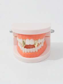 3pcs 1 Set Of Double Fang Teeth, Vampire Fangs Combination, 6 Pieces Pointed Teeth Prop For Halloween Stage, Funny Hip-Hop Cosplay Costume, Unisex