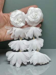 1 par de pendientes de borla con flor de rosa de chifón vintage exagerada y elegante, hechos a mano, adecuados para uso diario, fiestas y vacaciones