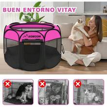 Parque para Perros Plegable, Portatil Parque para Mascotas con Bolsa de Transporte, Durable Parque para Perros de Diseo Transpirable para Medianas y Pequeos Mascota 74 * 74 * 43cmGris - rosa - Ver 5