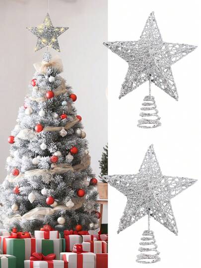 1个装 - 圣诞树顶星装饰灯，闪亮圣诞树顶星，6.69英寸金色圣诞树星，带暖白色LED灯，适用于家庭圣诞树装饰，圣诞树星形顶星，镂空星形树顶装饰，圣诞树装饰，节日装饰，圣诞家居礼物，圣诞装饰品