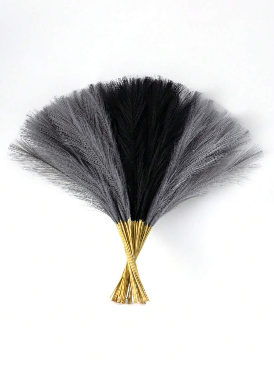 MEHELANY 42 支人造蒲苇草，55 厘米/21.65 英寸，蓬松仿真花，黑色、灰色、深灰色人造芦苇，适合家居农舍装饰、波西米亚风格装饰、人造花、仿真蒲苇草装饰、花瓶填充物、房间装饰、婚礼中心装饰品