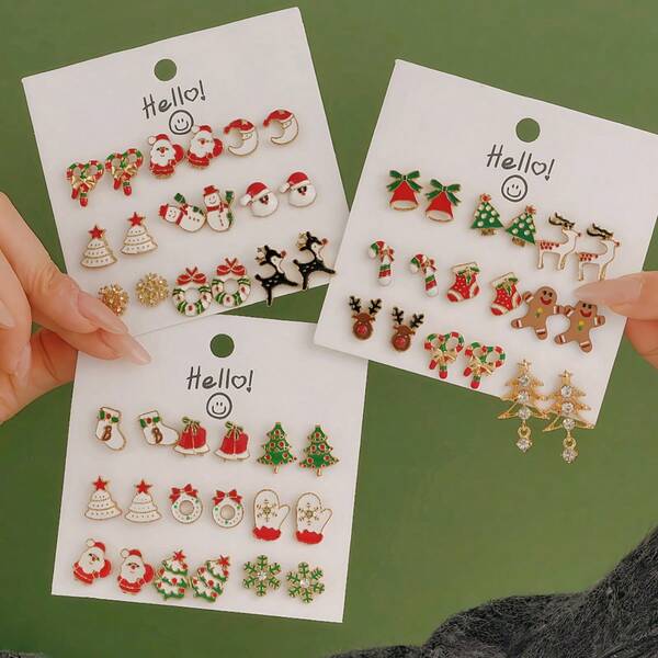 9 Paia di Classici Orecchini a Perno Natalizi, Alla Moda e Versatili