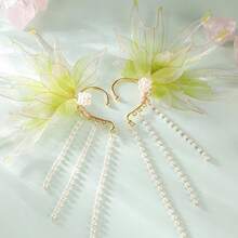 Stunning Mermaid Elf Ear Cuffs With Pearl Tassel, Non Piercing Elven Wrap Clip On Earring For Anime Cosplay Costumes, Halloween Mermaid Accessories Women Men{"Color_name":"Green","Size_name":"OneSize"} - 綠色 - 查看 3