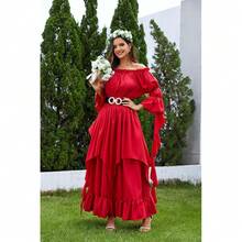 Renaissance Dress Women Victorian Medieval Gothic Witch Fairy Wedding Beige Off Shoulder Puff Sleeve Ruffle Dresses{"Color_name":"04-Wine","Size_name":"XX-Large/3X-Large"} - 04-葡萄酒 - 查看 8