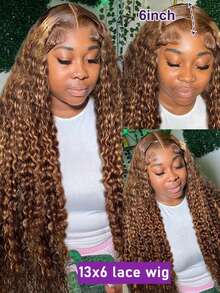 Honey Blonde Lace Front Wig 13x6 HD Deep Wave Lace Front Wigs Human Hair 250% Density Highlight Curly Human Hair Wig Pre Plucked Glueless Ombre Lace Front Wig Brazilian 4/27 Brown Colored Human Hair Wig For Women - S4/27 - View 4