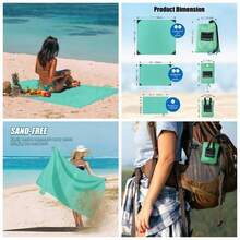 Beach Picnic Blanket, 43.3x 27.5 SandProof Waterproof Outdoor Pocket Blanket With Portable Bag, Foldable Lightweight Sand Beach 1 People Hiking, Camping, Travel, Blue - Light Green + 27.5" X 43.3"(1 People) - View 2