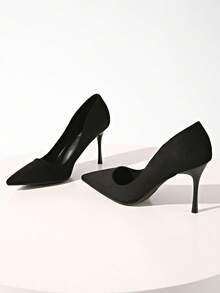 秋冬女士高端黑色绒面革8.5厘米细高跟尖头浅口性感派对夜店时尚婚礼通勤日常高跟鞋，优雅 - 黑色 - 查看 3