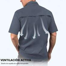 Camisas de Trabajo para Hombre, Camisa Pesca Hombre Manga Corta, Secado Rpido, Proteccin, Secado Rpido, Resistente Al Desgaste y Transpirable para Viajes, Trabajo, Senderismo, con Bolsillos - XXL + Gris - Ver 3