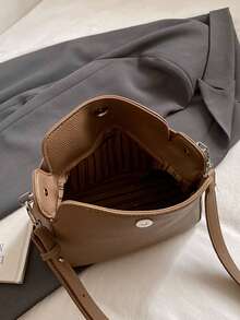 Women's Handbag, Fashion Minimalist Business Casual Tote Bag, Elegant Shoulder Bag, Black Bucket Bag - Khaki - View 10