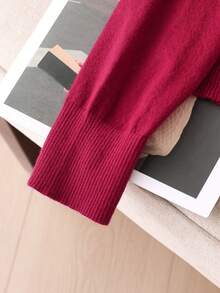 GIGOGOU Áo len dệt kim tay dài ấm áp cơ bản cho nữ mùa thu đông cỡ lớn 1XL-4XL - Màu Đỏ Sâu - Xem 6