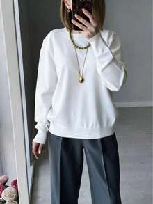 GIGOGOU 大尺碼 1XL-4XL 女款基礎針織毛衣上衣 長袖 秋冬服飾 白色 - 白色 - 查看 3