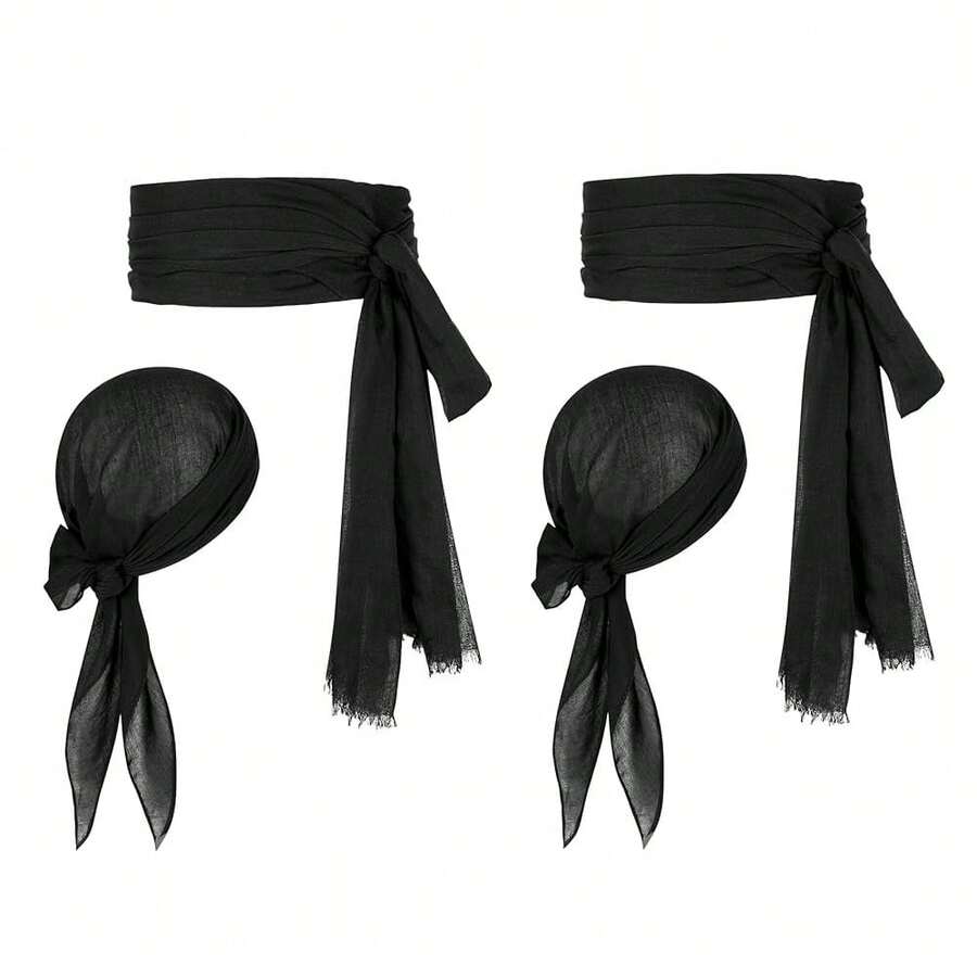 Zando Pirate Accessories Women Men Teens - Pirate Bandana Head Scarf Hat Belt Sash For Halloween Renaissance Themed Cosplay{"Size_name":"OneSize","Color_name":"02Black"} - 02黑色 - 查看 1