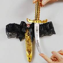 2 Pcs Pirate Sword With Lace Bow Womens Pirate Costume Toy Sword With Thigh Garter Pirate Costume Women Pirate Accessories{"Color_name":"Red-Grey"} - Đỏ xám - Xem 8