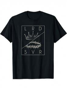 Camiseta gráfica con un diseño retro vintage de como el Señor y Salvador Cristiano - Negro - Ver 1