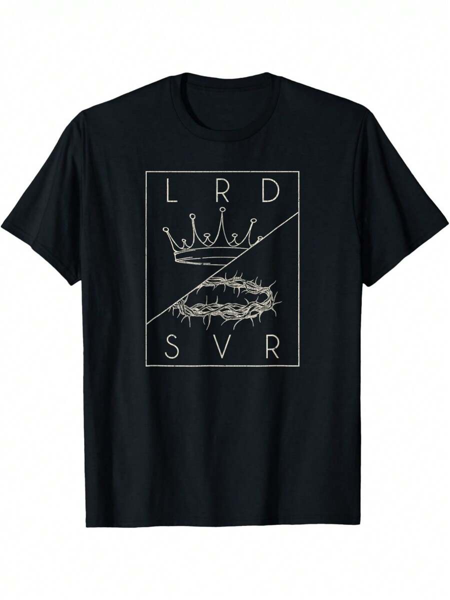 Camiseta gráfica con un diseño retro vintage de como el Señor y Salvador Cristiano - Negro - Ver 1